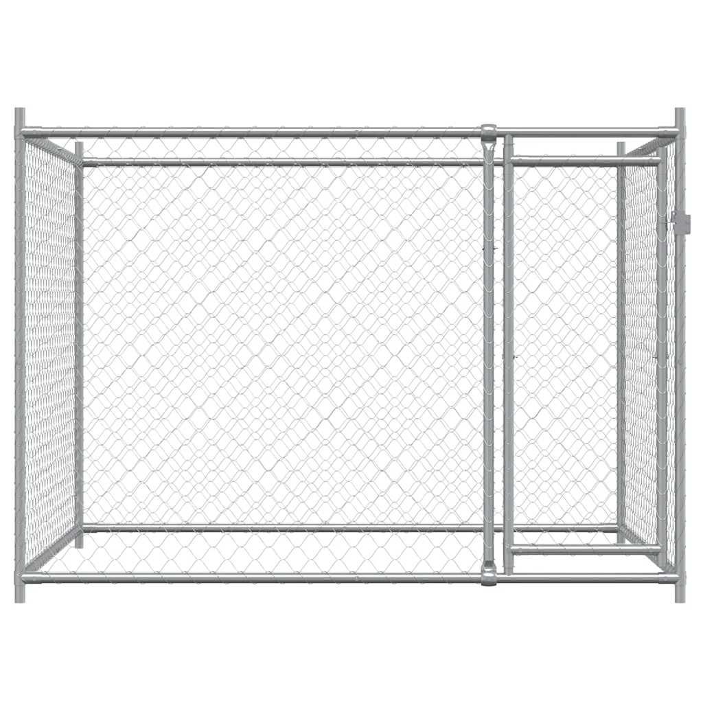 hundegård med låge 2x2x1,5 m galvaniseret stål grå