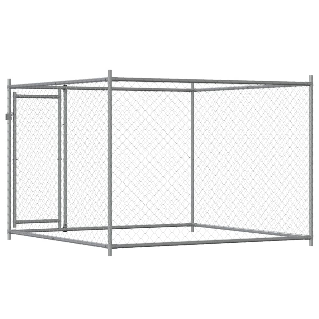 hundegård med låge 2x2x1,5 m galvaniseret stål grå