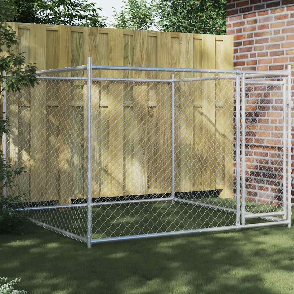 hundegård med låge 2x2x1,5 m galvaniseret stål grå