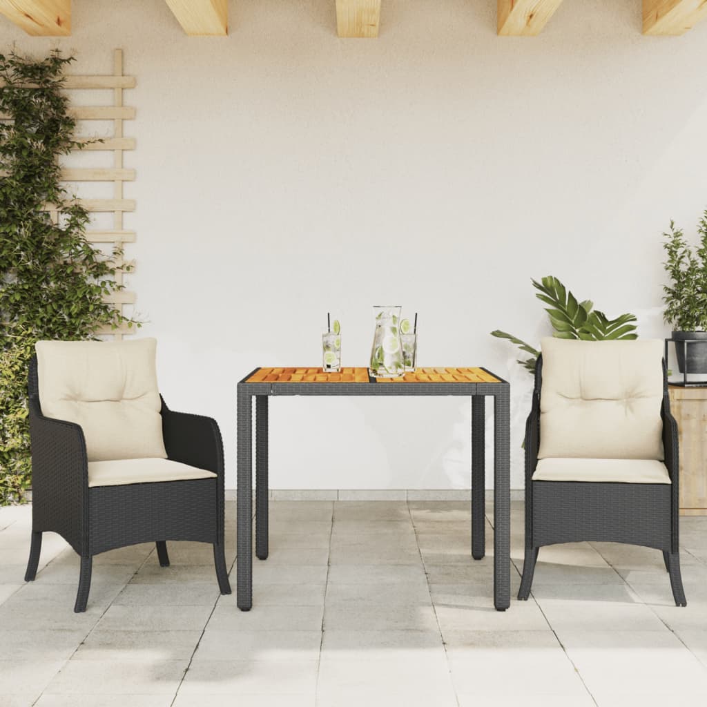 spisebordssæt til haven 3 dele med hynder polyrattan sort