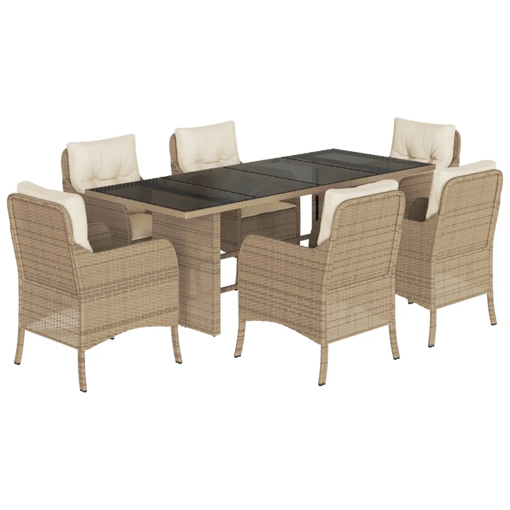 spisebordssæt til haven 7 dele med hynder polyrattan beige