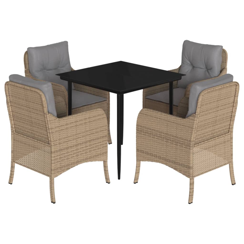 spisebordssæt til haven 5 dele med hynder polyrattan beige