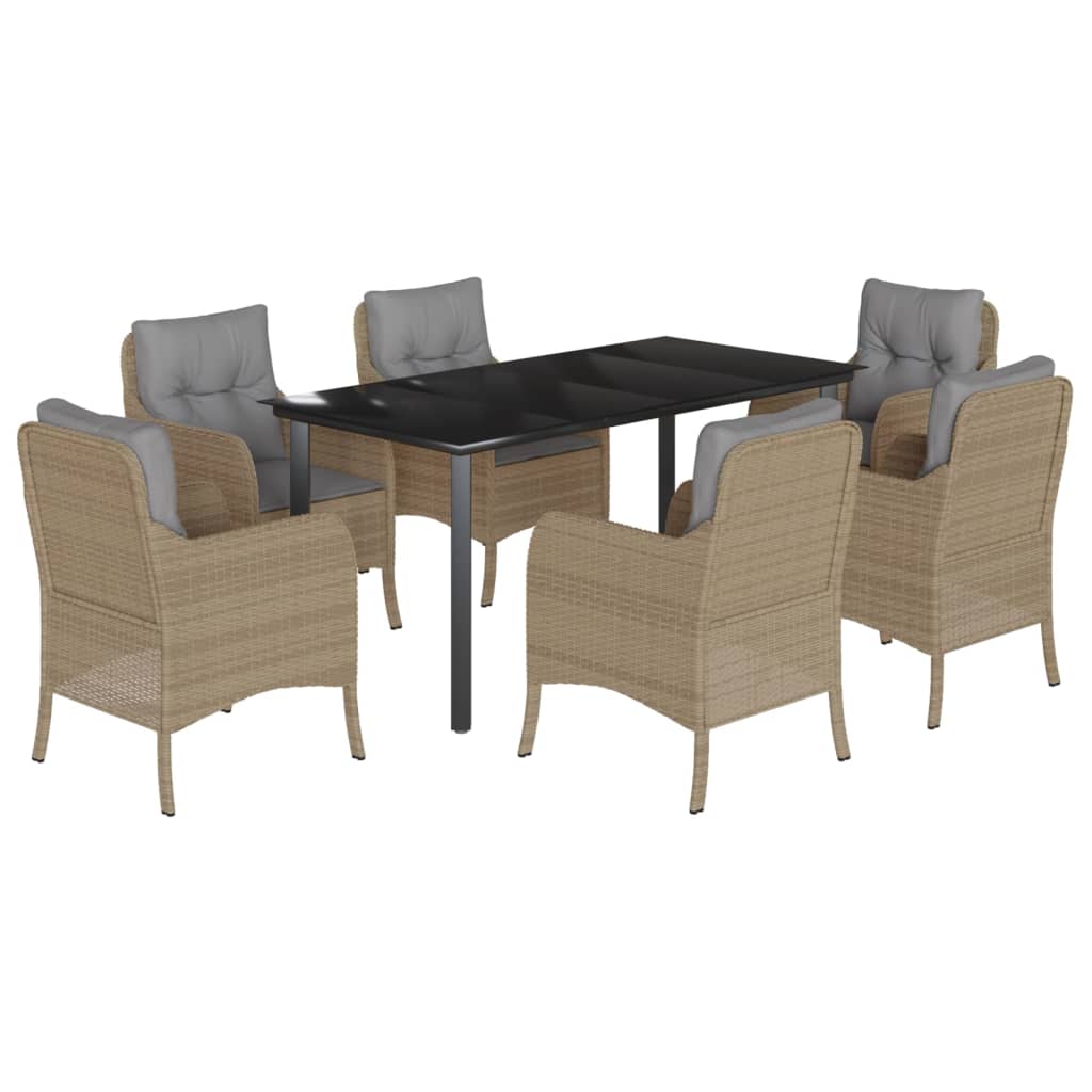 spisebordssæt til haven 7 dele med hynder polyrattan beige