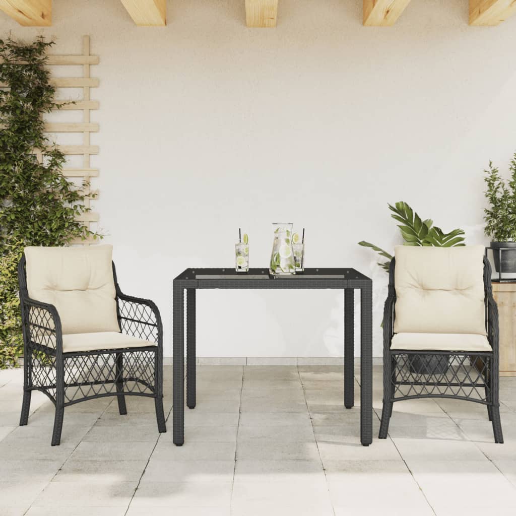 bistrosæt til haven 3 dele med hynder polyrattan sort