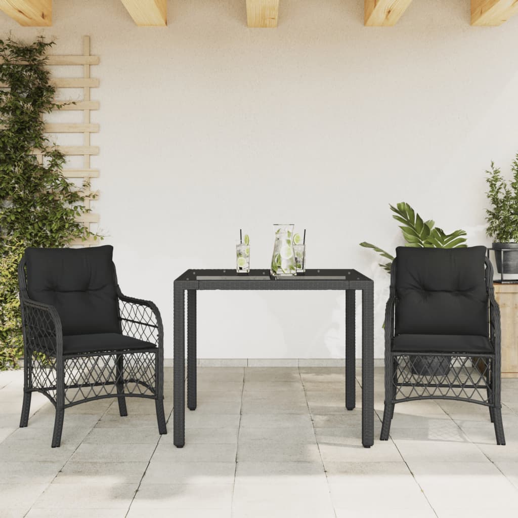 bistrosæt til haven 3 dele med hynder polyrattan sort