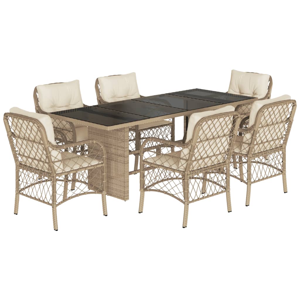 spisebordssæt til haven 7 dele med hynder polyrattan beige