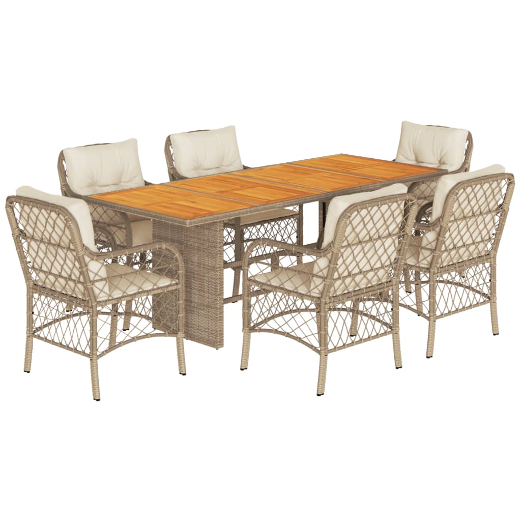 spisebordssæt til haven 7 dele med hynder polyrattan beige