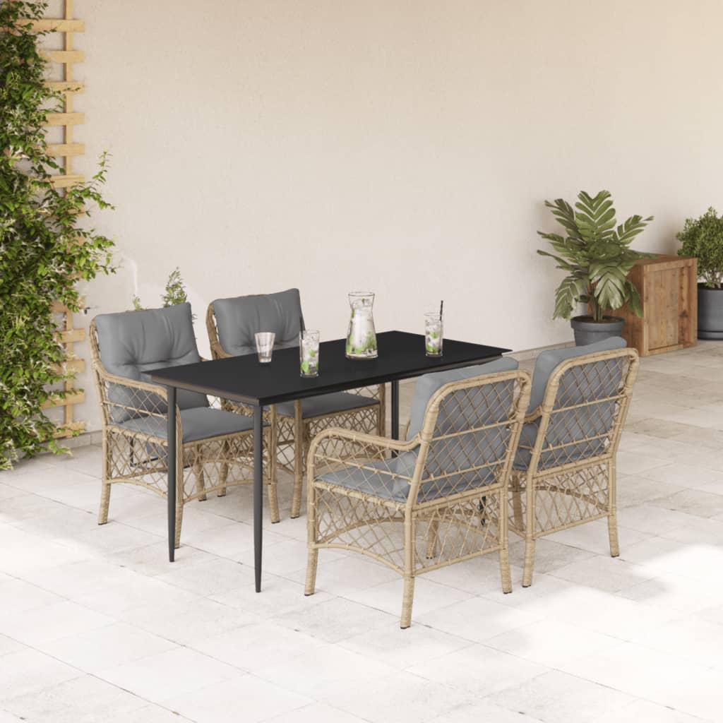 spisebordssæt til haven 5 dele med hynder polyrattan beige