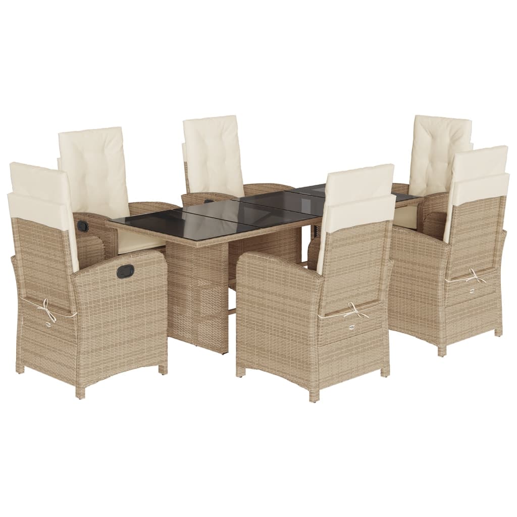 spisebordssæt til haven 7 dele med hynder polyrattan beige