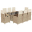 spisebordssæt til haven 9 dele med hynder polyrattan beige