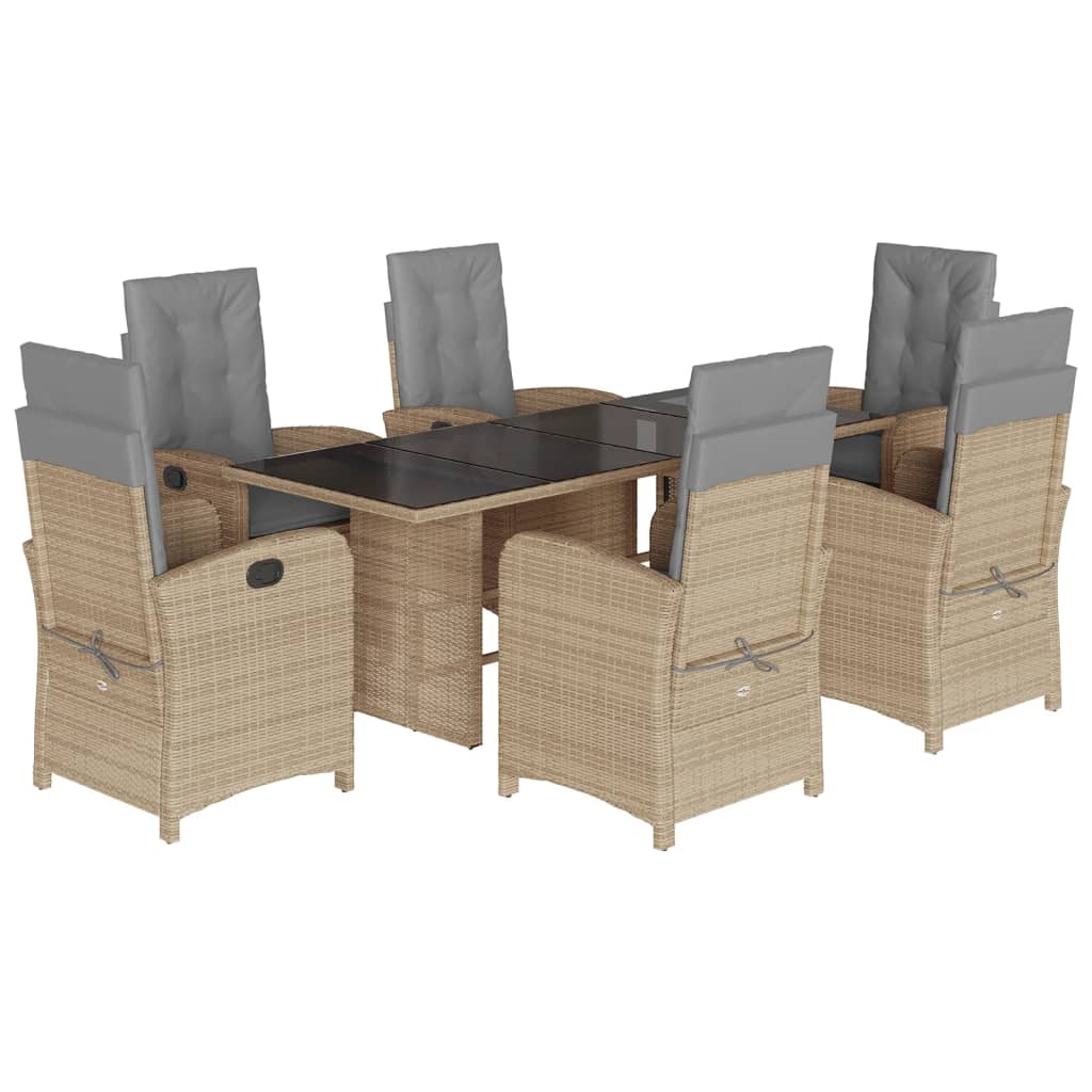 spisebordssæt til haven 7 dele med hynder polyrattan beige