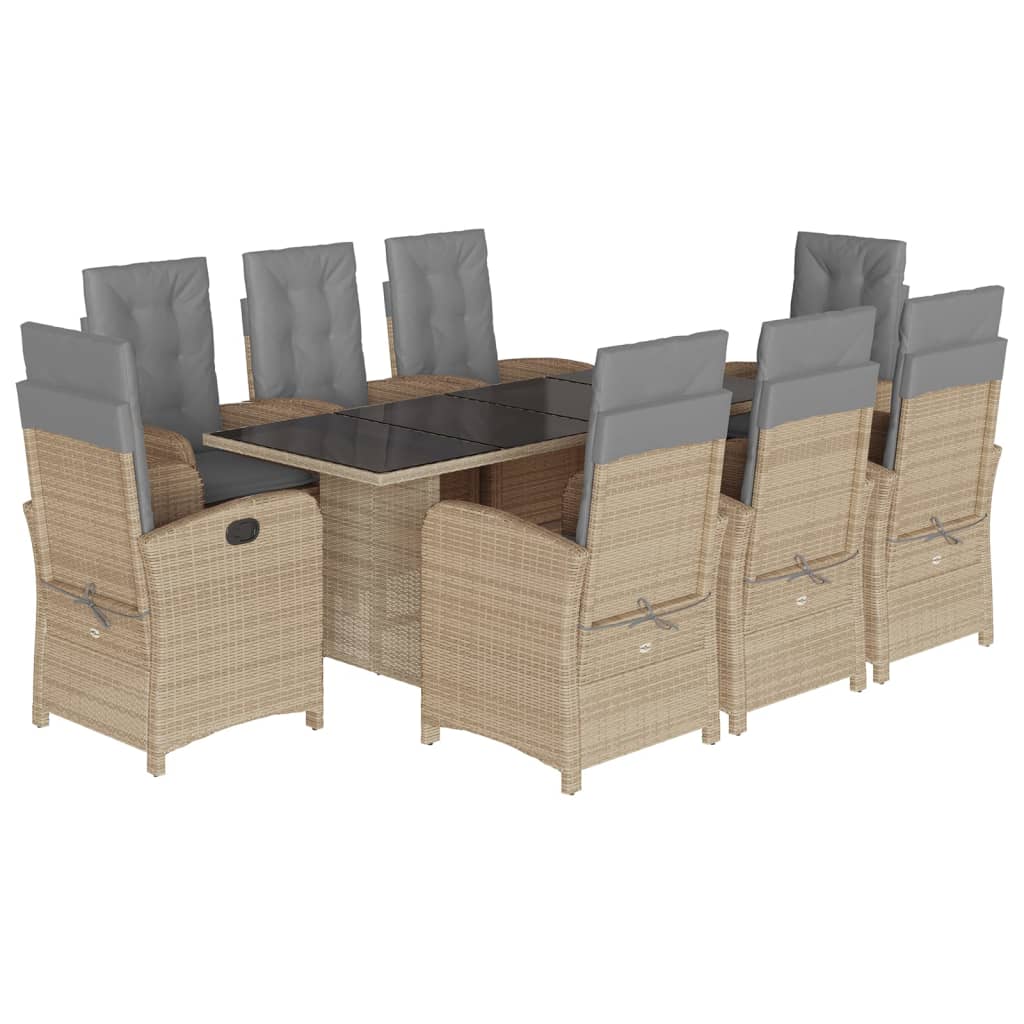 spisebordssæt til haven 9 dele med hynder polyrattan beige