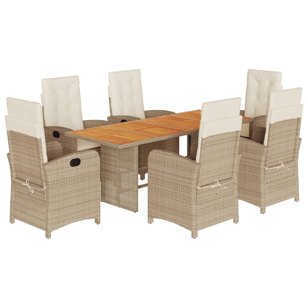 spisebordssæt til haven 7 dele med hynder polyrattan beige
