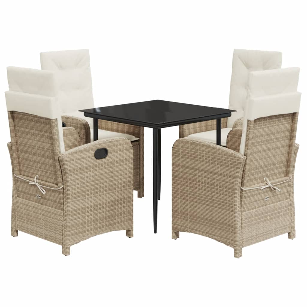 spisebordssæt til haven 5 dele med hynder polyrattan beige