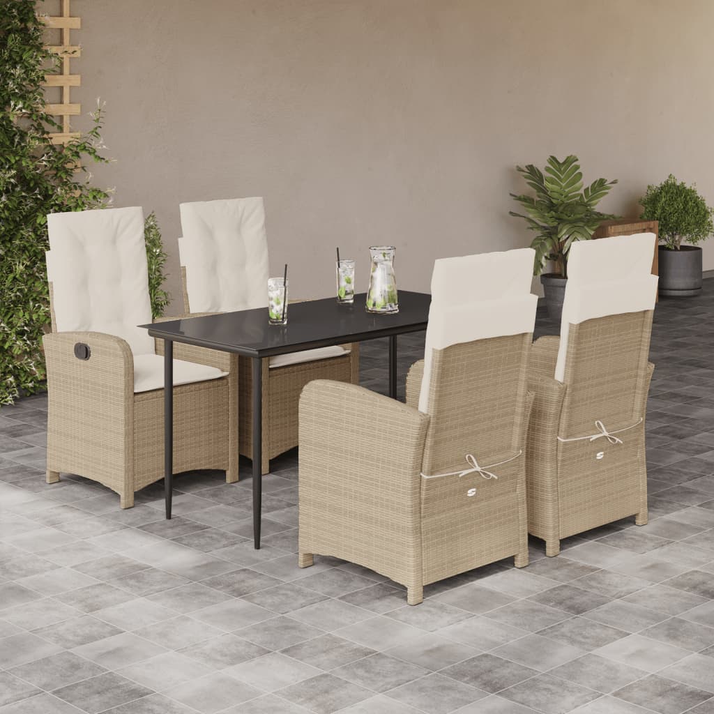 spisebordssæt til haven 5 dele med hynder polyrattan beige
