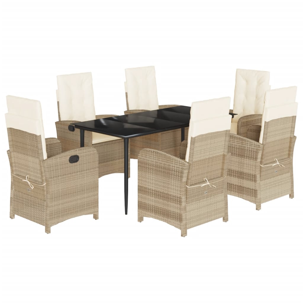 spisebordssæt til haven 7 dele med hynder polyrattan beige