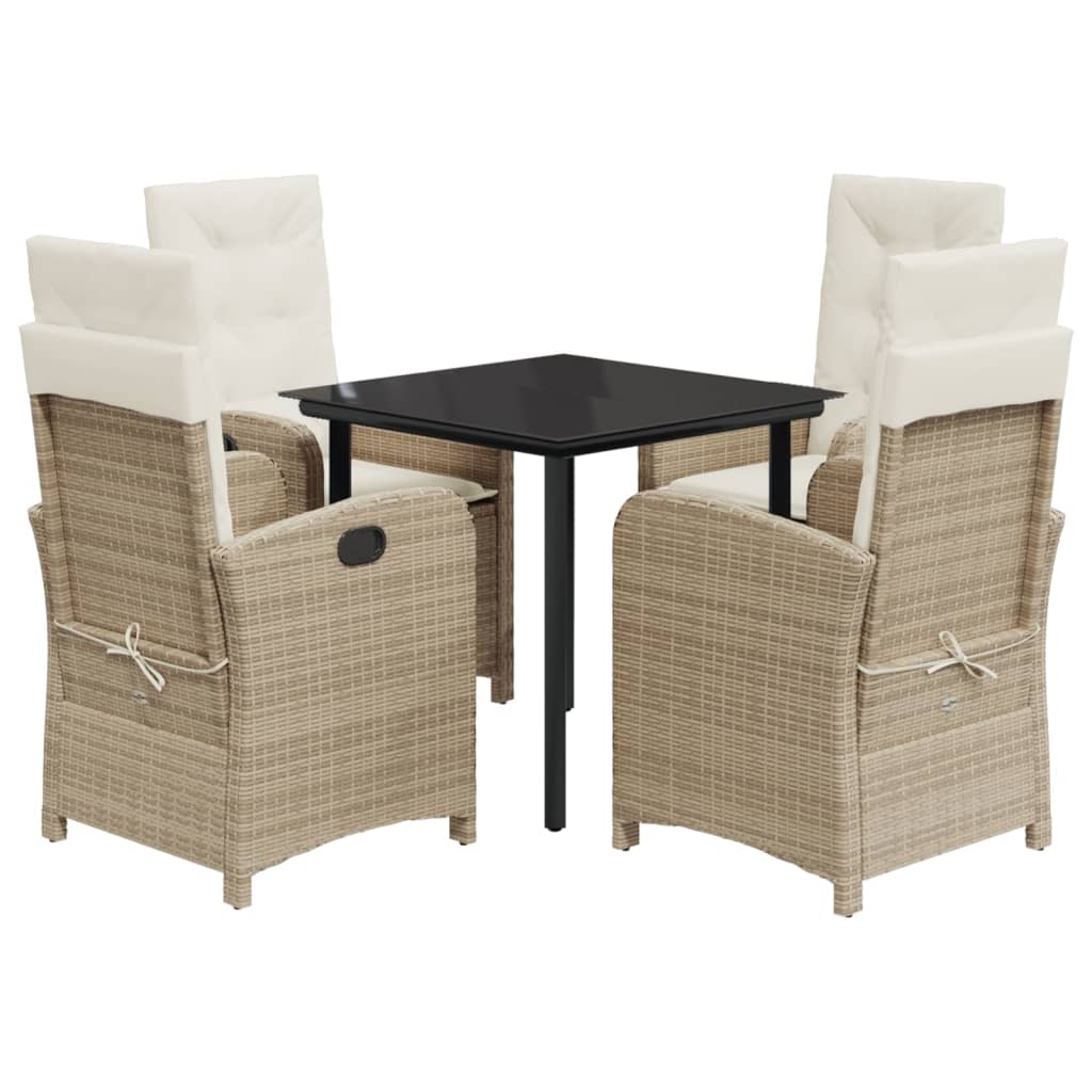 spisebordssæt til haven 5 dele med hynder polyrattan beige