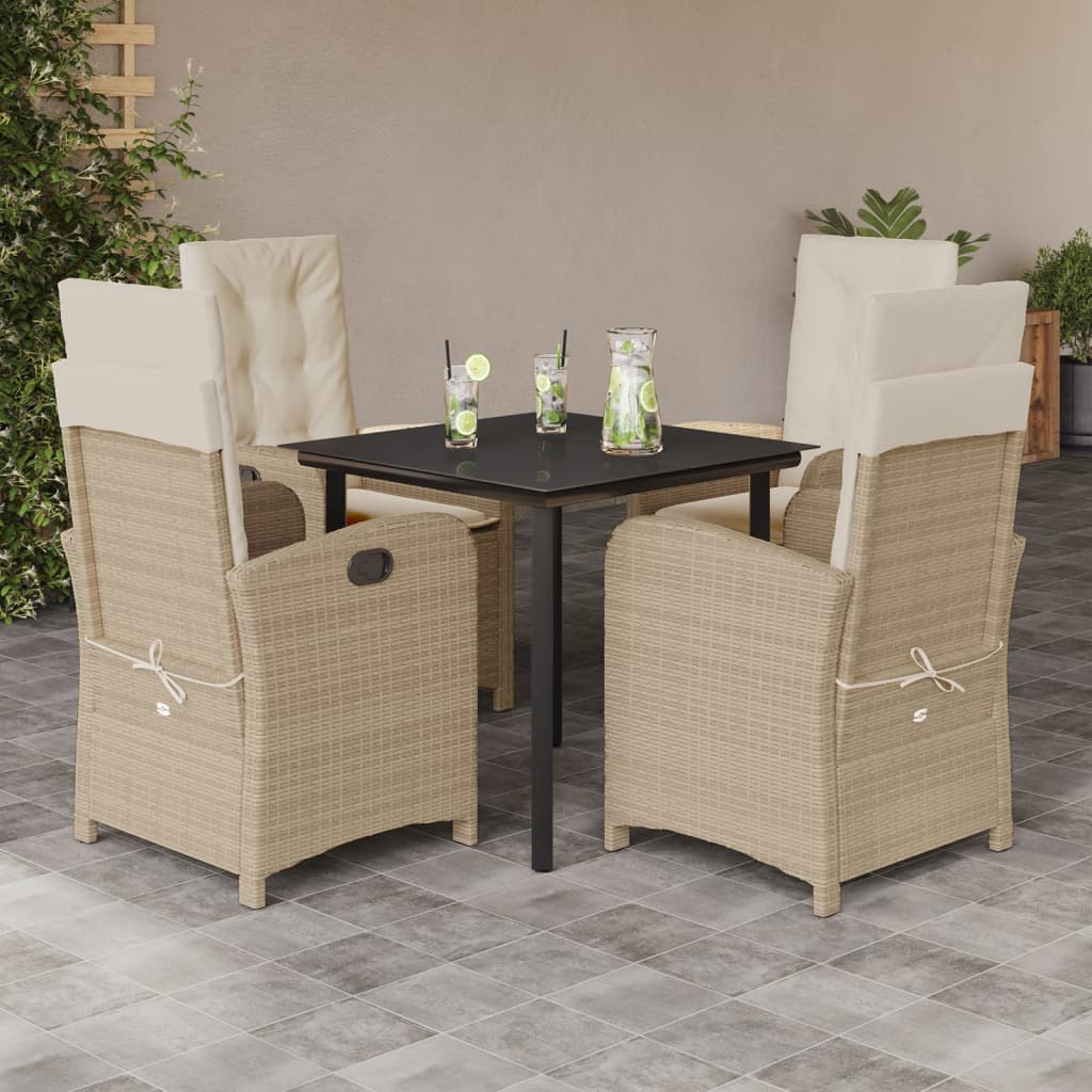 spisebordssæt til haven 5 dele med hynder polyrattan beige