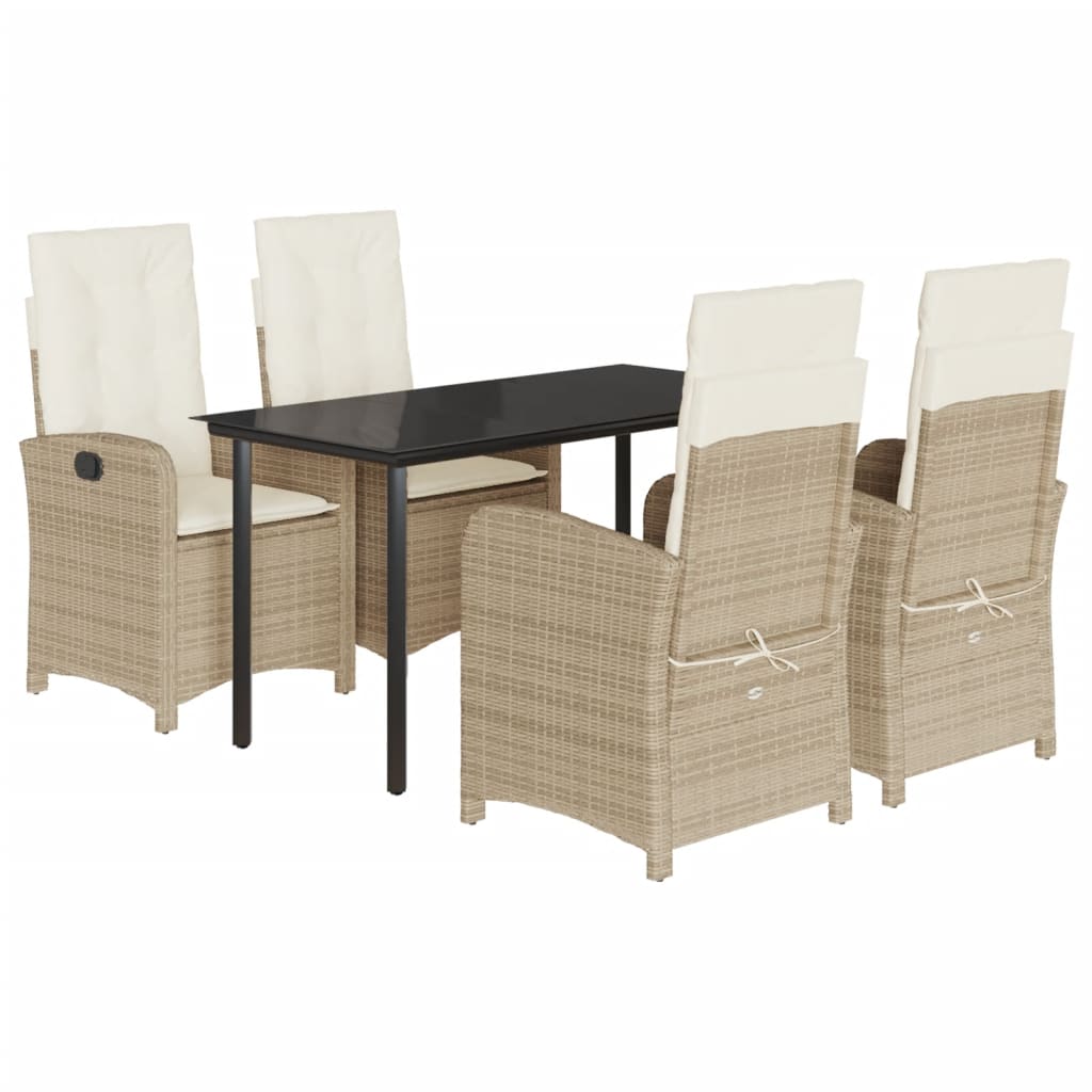 spisebordssæt til haven 5 dele med hynder polyrattan beige
