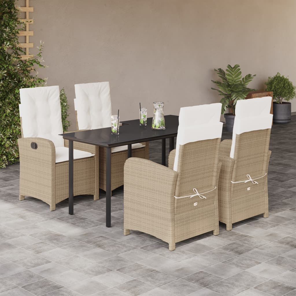 spisebordssæt til haven 5 dele med hynder polyrattan beige