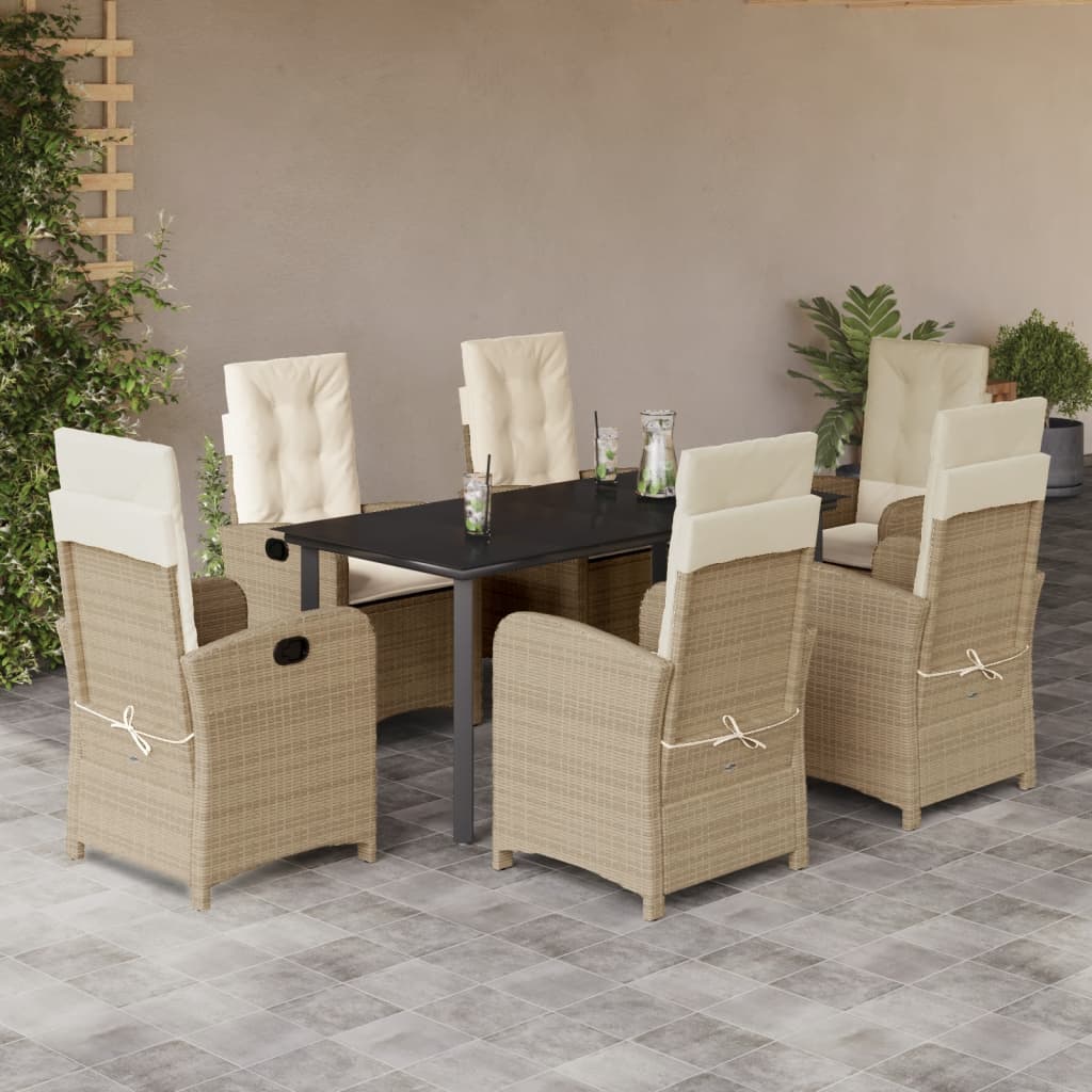 spisebordssæt til haven 7 dele med hynder polyrattan beige