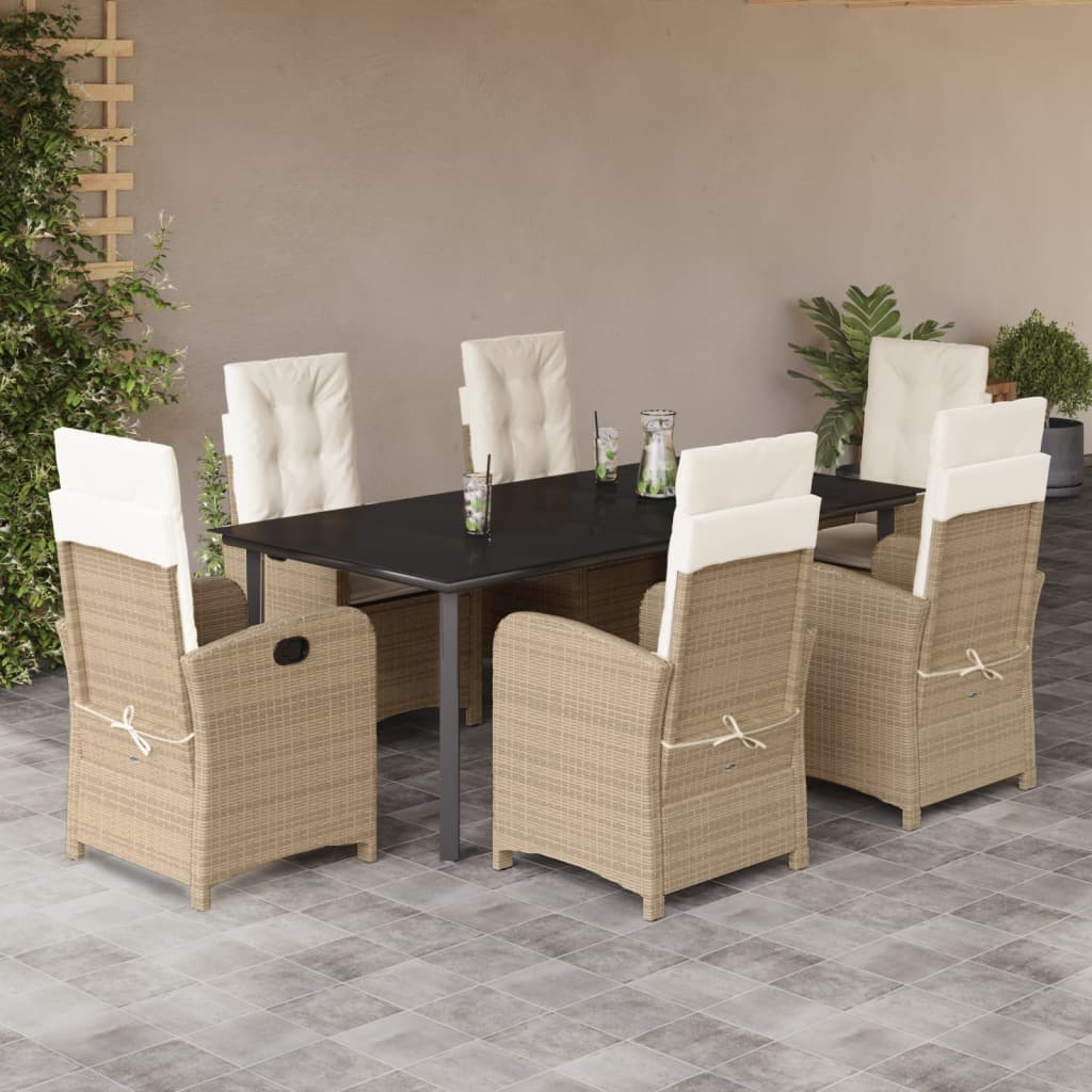 spisebordssæt til haven 7 dele med hynder polyrattan beige