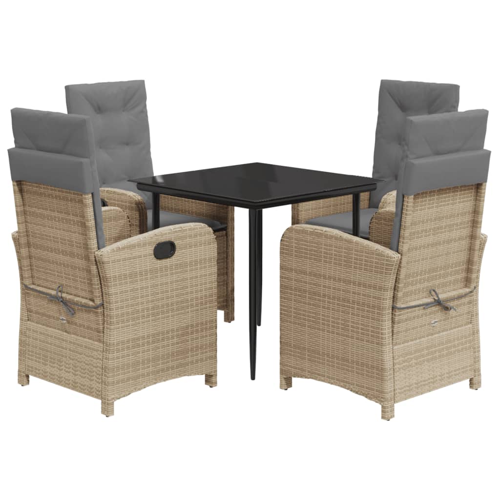 spisebordssæt til haven 5 dele med hynder polyrattan beige