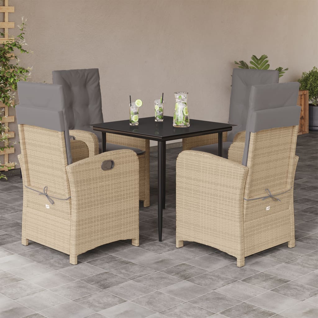 spisebordssæt til haven 5 dele med hynder polyrattan beige
