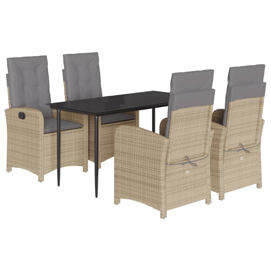 spisebordssæt til haven 5 dele med hynder polyrattan beige