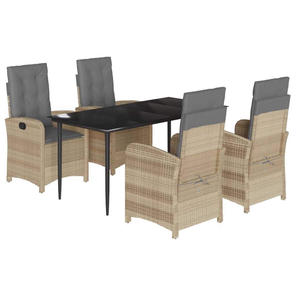 spisebordssæt til haven 5 dele med hynder polyrattan beige