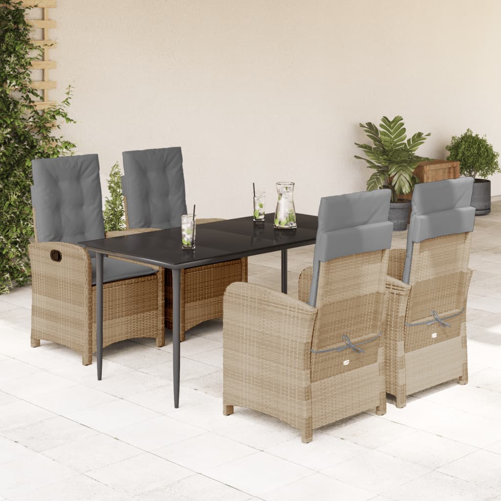 spisebordssæt til haven 5 dele med hynder polyrattan beige
