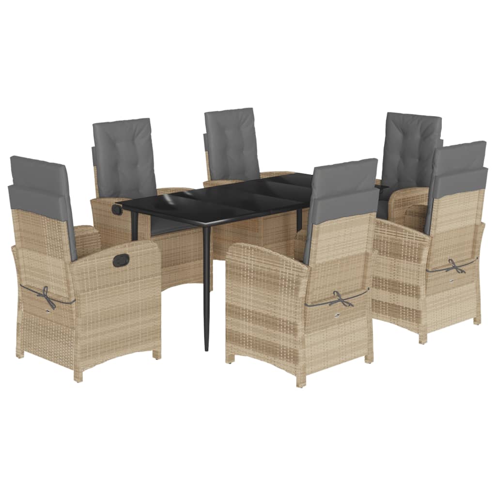 spisebordssæt til haven 7 dele med hynder polyrattan beige