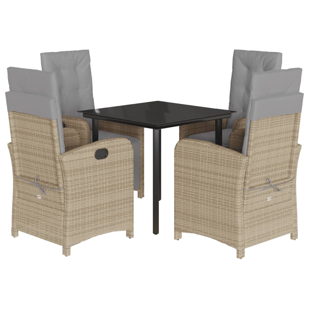 spisebordssæt til haven 5 dele med hynder polyrattan beige