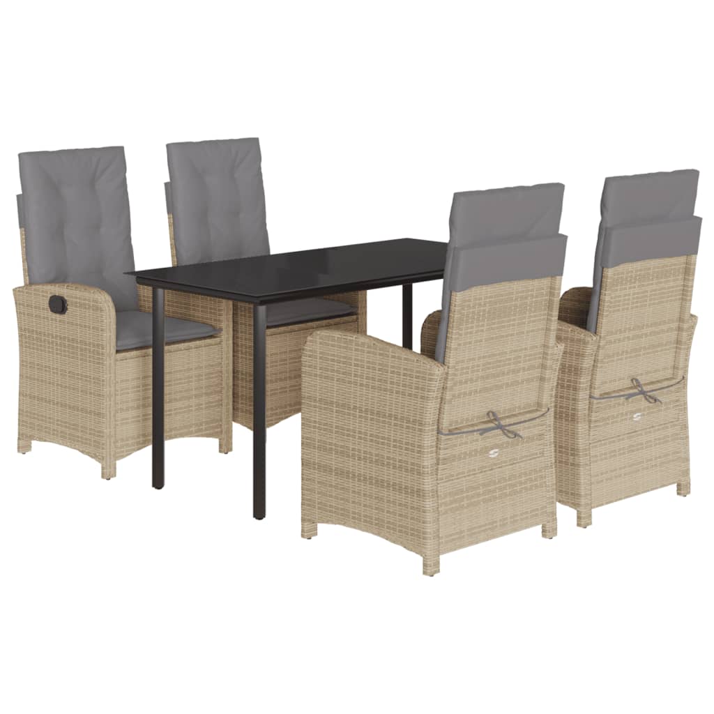 spisebordssæt til haven 5 dele med hynder polyrattan beige