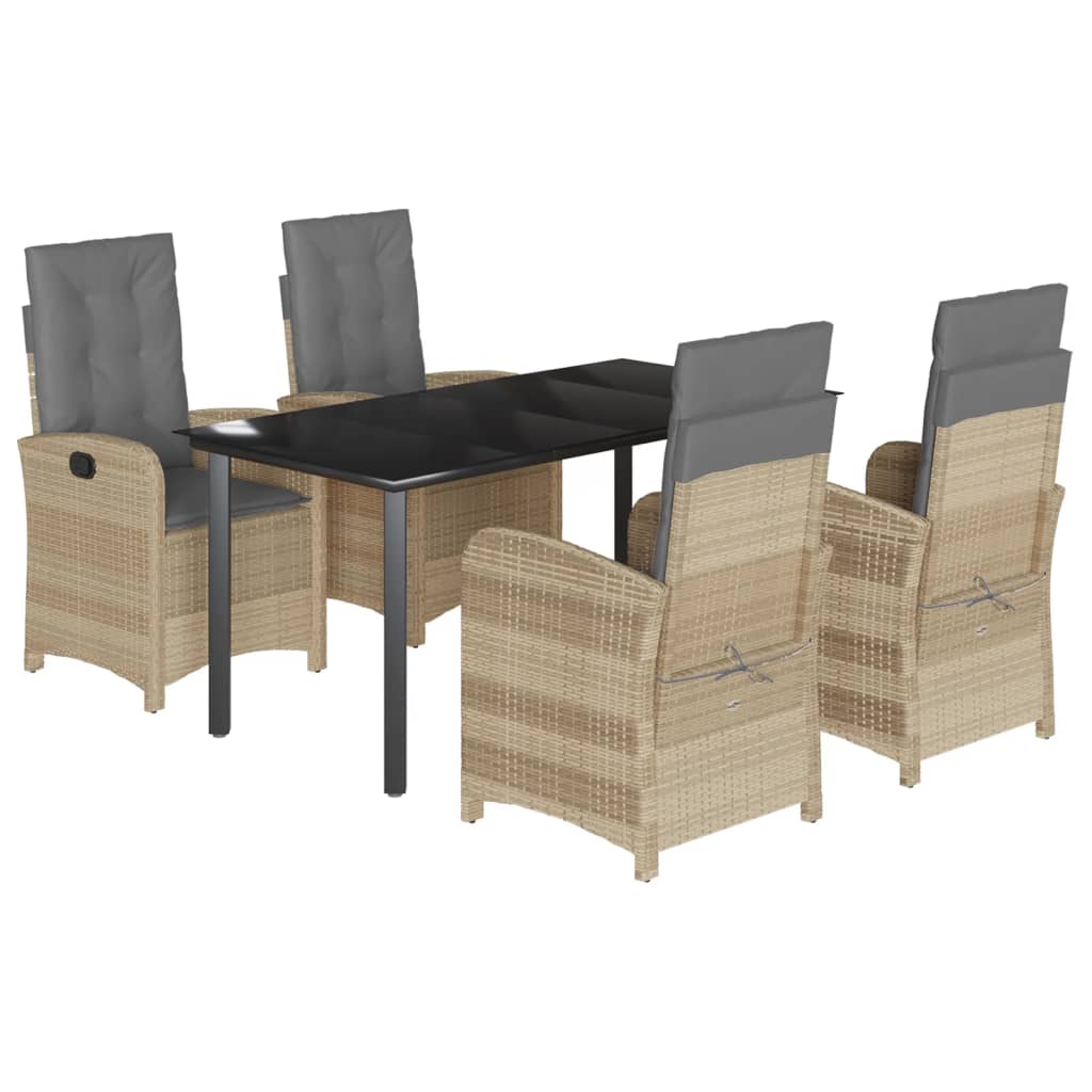 spisebordssæt til haven 5 dele med hynder polyrattan beige