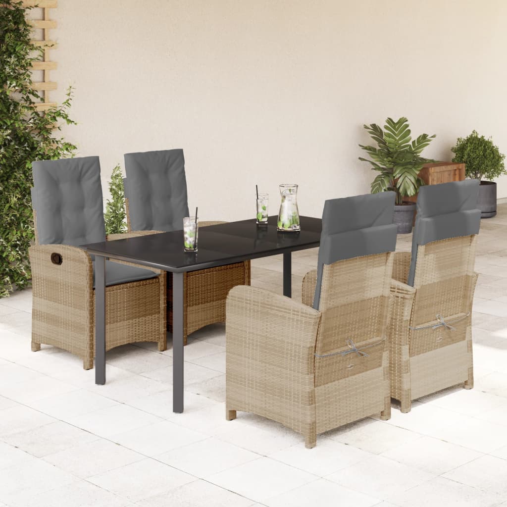 spisebordssæt til haven 5 dele med hynder polyrattan beige