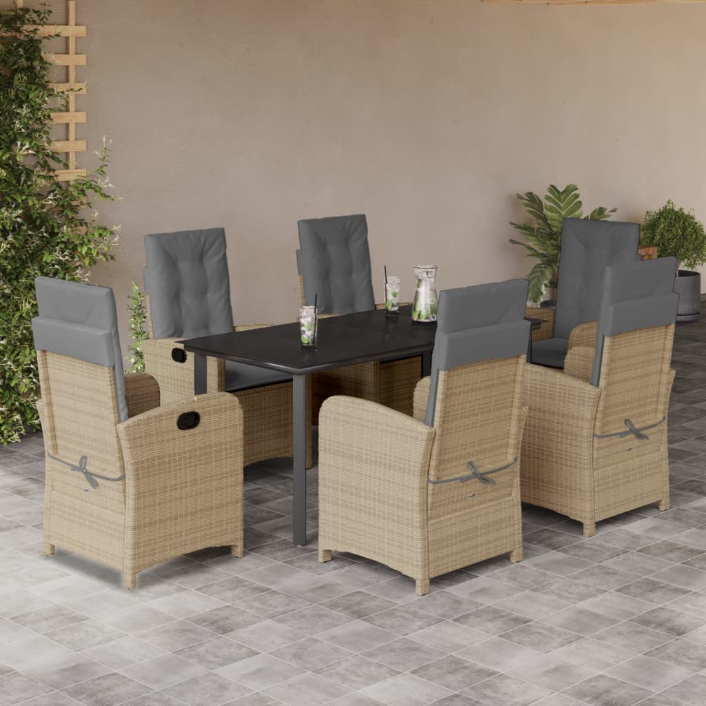 spisebordssæt til haven 7 dele med hynder polyrattan beige