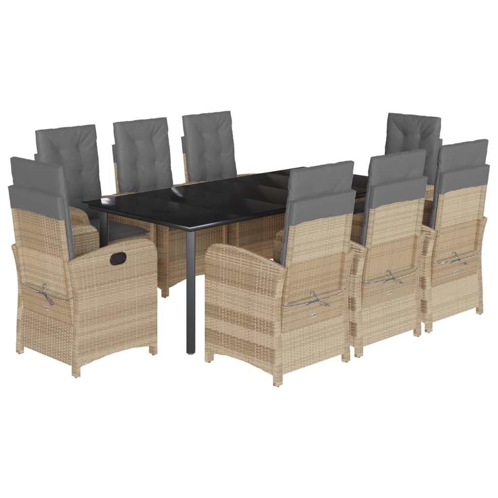 spisebordssæt til haven 9 dele med hynder polyrattan beige