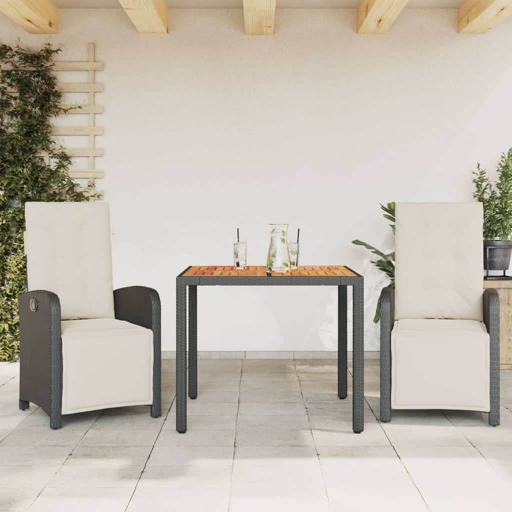 Spisebordssæt Til Haven 5 Dele Med Hynder Polyrattan - 2 / Sort og cremefarvet / 90 cm bordlængde