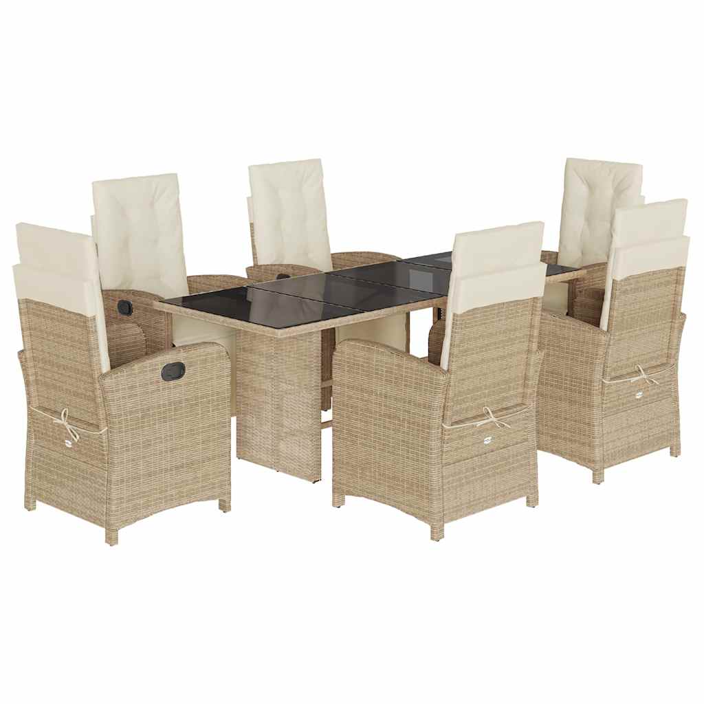 spisebordssæt til haven 7 dele med hynder polyrattan beige