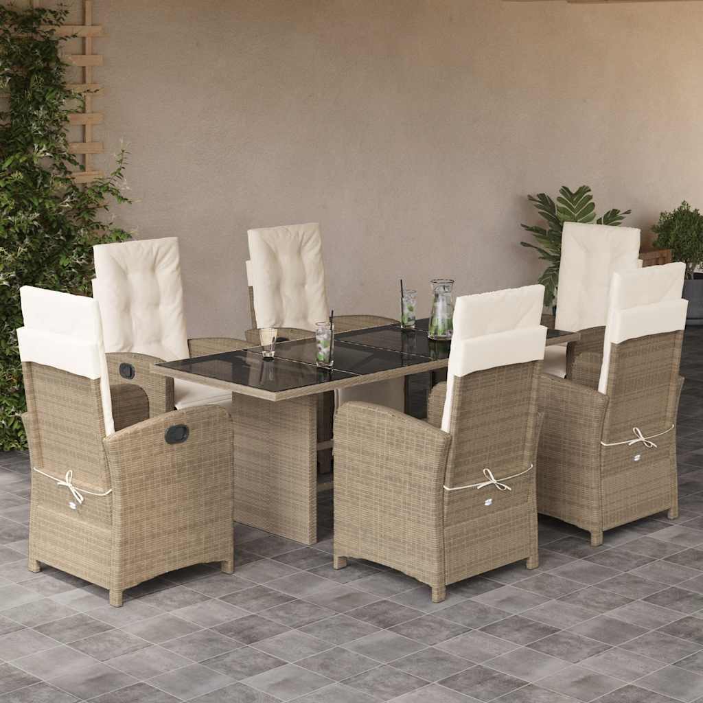 spisebordssæt til haven 7 dele med hynder polyrattan beige