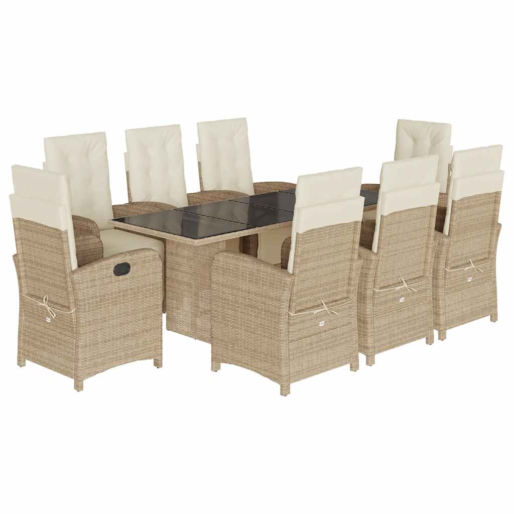 spisebordssæt til haven 9 dele med hynder polyrattan beige
