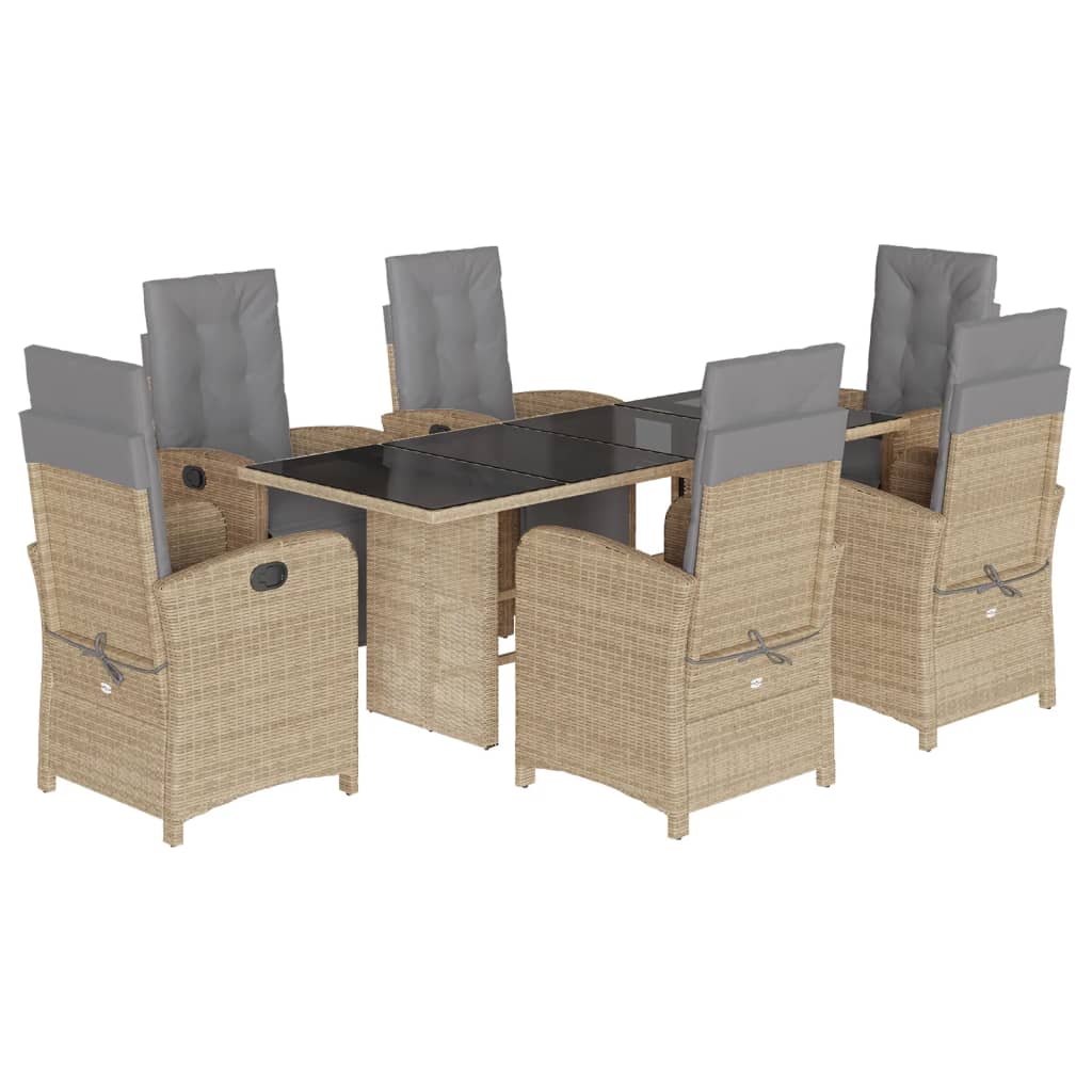 spisebordssæt til haven 7 dele med hynder polyrattan beige