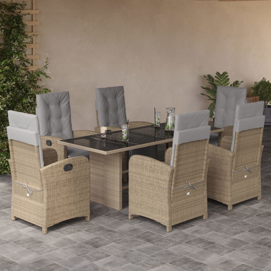 spisebordssæt til haven 7 dele med hynder polyrattan beige