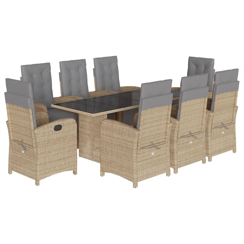 spisebordssæt til haven 9 dele med hynder polyrattan beige