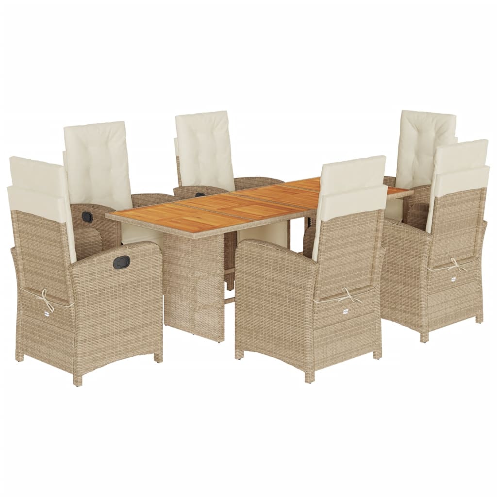 spisebordssæt til haven 7 dele med hynder polyrattan beige