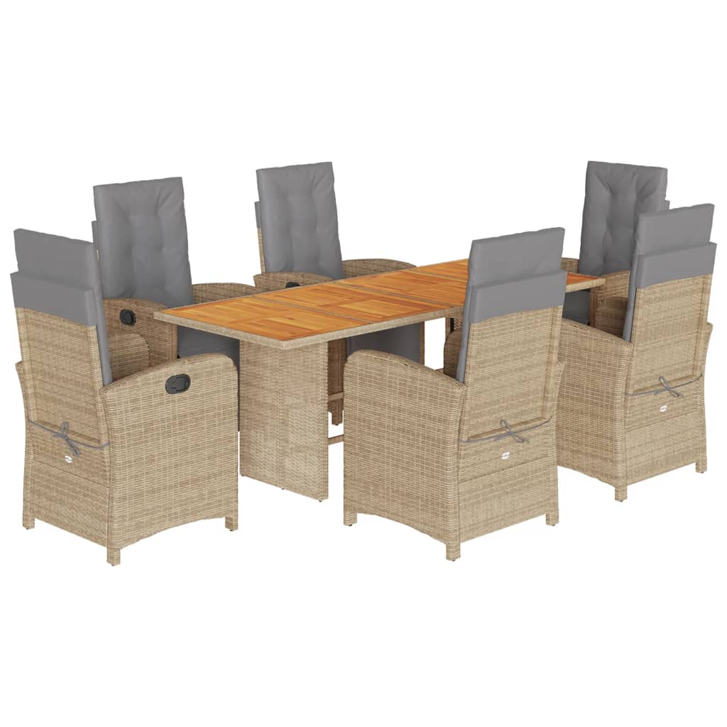 spisebordssæt til haven 7 dele med hynder polyrattan beige