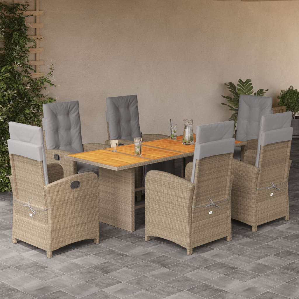 spisebordssæt til haven 7 dele med hynder polyrattan beige