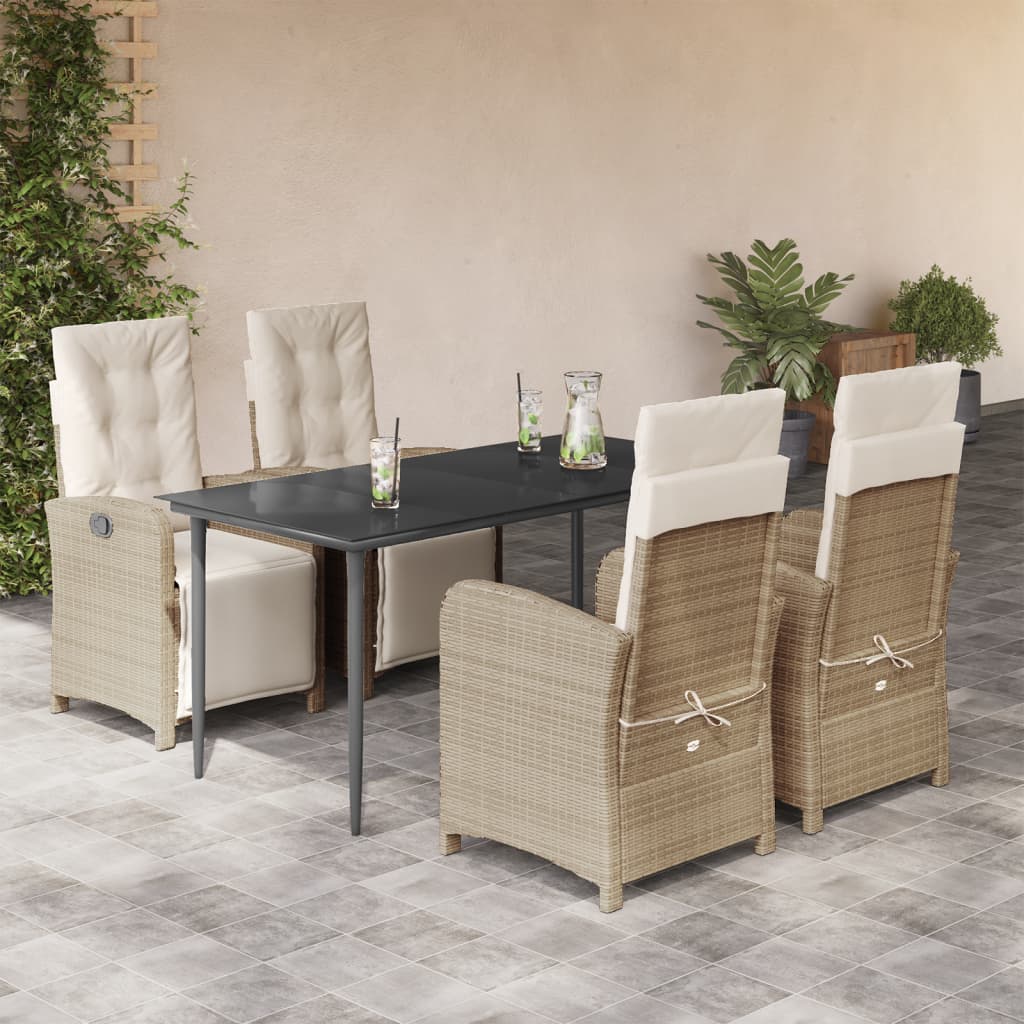 spisebordssæt til haven 5 dele med hynder polyrattan beige