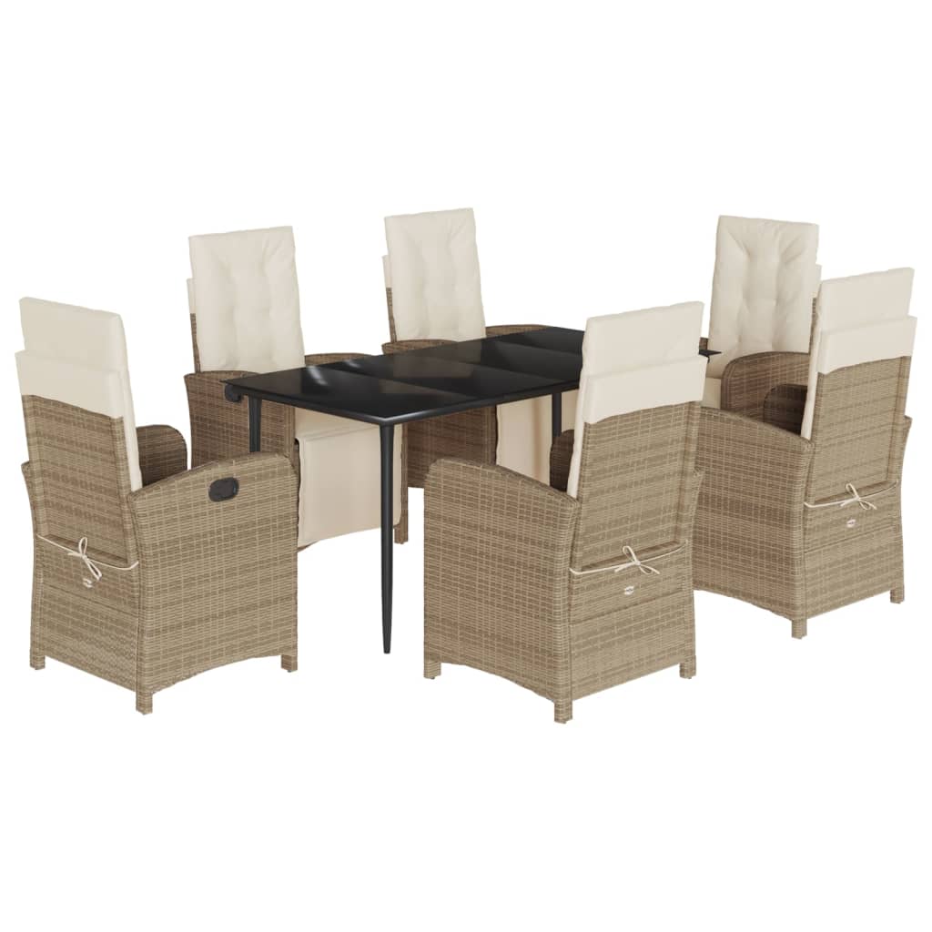 spisebordssæt til haven 7 dele med hynder polyrattan beige